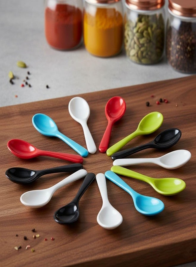 TOP TRICK Premium Multi-Color Mini Plastic Spoons Set | Reusable, Lightweight & Food Safe | Ideal for Kitchen, Masala, Tea, Ice Cream & Dessert - Pack of 10 Size 3 Inches - Image 1